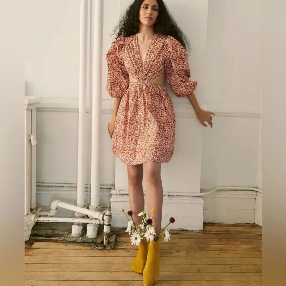O.P.T. Orange Paisley Cut Out Long Sleeve Dress